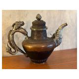 Vintage Tibetan Tea Kettle with Dragon Motif Handle and Spout