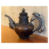Vintage Tibetan Tea Kettle with Dragon Motif Handle and Spout