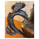 Vintage Tibetan Tea Kettle with Dragon Motif Handle and Spout