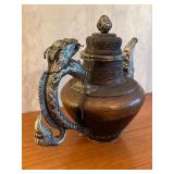 Vintage Tibetan Tea Kettle with Dragon Motif Handle and Spout