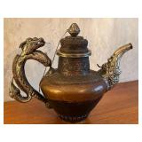 Vintage Tibetan Tea Kettle with Dragon Motif Handle and Spout