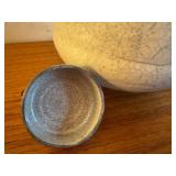 Raku Fired Lidded Vessel with Crackle Glaze and Decorative Handle