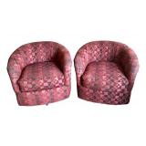 Pair of Vintage Swiveling Barrel Chairs with Gorgeous Upholstery