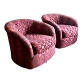 Pair of Vintage Swiveling Barrel Chairs with Gorgeous Upholstery