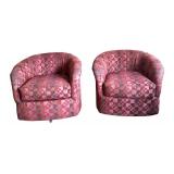 Pair of Vintage Swiveling Barrel Chairs with Gorgeous Upholstery