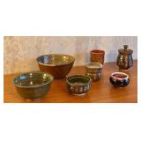 Set of 7 Artisan Pottery Bowls and Cups