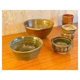 Set of 7 Artisan Pottery Bowls and Cups