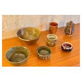 Set of 7 Artisan Pottery Bowls and Cups