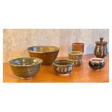 Set of 7 Artisan Pottery Bowls and Cups