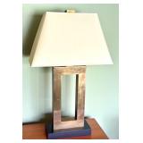 Modern Table Lamp with Rectangular Brass Base and White Shade