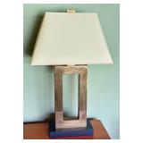 Modern Table Lamp with Rectangular Brass Base and White Shade