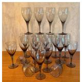 Set of 20 Vintage Smoky Glass Stemware Wine Glasses