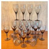 Set of 20 Vintage Smoky Glass Stemware Wine Glasses