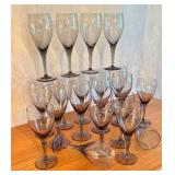 Set of 20 Vintage Smoky Glass Stemware Wine Glasses