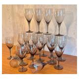 Set of 20 Vintage Smoky Glass Stemware Wine Glasses