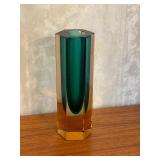 6 Inch Hexagonal Art Glass Vase with Amber and Green