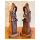Pair of Hand-Carved Wooden Monk Figurines, 10 Inches Tall