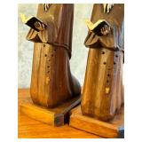 Pair of Hand-Carved Wooden Monk Figurines, 10 Inches Tall