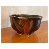 8 Inch Glazed Ceramic Bowl with Artistic Red and Brown Design