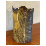Artisan Crafted Pottery Vase with Hand-Applied Glaze, 7.25 Inches Tall