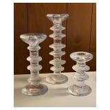 Set of 3 Vintage Iittala Glass Candlestick Holders