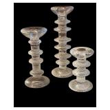 Set of 3 Vintage Iittala Glass Candlestick Holders