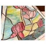 Stained Glass Pyramid Lamp Shade with Floral Design