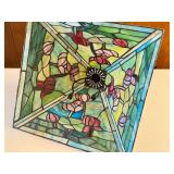 Stained Glass Pyramid Lamp Shade with Floral Design