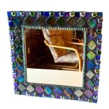 Artisan Crafted Mosaic Mirror with Iridescent Glass Tiles