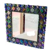 Artisan Crafted Mosaic Mirror with Iridescent Glass Tiles