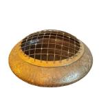 Etched Brass Flower Frog Bowl with Grid, 7 Inch Diameter