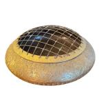 Etched Brass Flower Frog Bowl with Grid, 7 Inch Diameter
