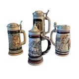 Set of 4 Vintage Avon Collectible Beer Steins with Pewter Lids