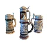 Set of 4 Vintage Avon Collectible Beer Steins with Pewter Lids