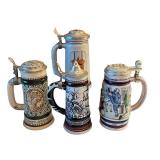 Set of 4 Vintage Avon Collectible Beer Steins with Pewter Lids