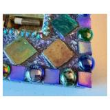 Artisan Crafted Mosaic Mirror with Iridescent Glass Tiles 12 x 12.5 Inches