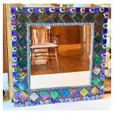 Artisan Crafted Mosaic Mirror with Iridescent Glass Tiles 12 x 12.5 Inches
