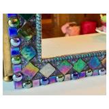Artisan Crafted Mosaic Mirror with Iridescent Glass Tiles 12 x 12.5 Inches