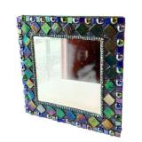 Artisan Crafted Mosaic Mirror with Iridescent Glass Tiles 12 x 12.5 Inches