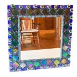 Artisan Crafted Mosaic Mirror with Iridescent Glass Tiles 12 x 12.5 Inches