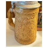 Set of 8 German Beer Steins with Pewter Lids