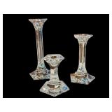 Set of 3 Crystal Candle Holders - 4" 6" and 8" Heights