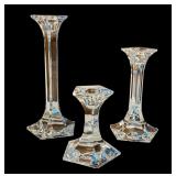 Set of 3 Crystal Candle Holders - 4" 6" and 8" Heights