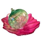 Set of 2 Iridescent Glass Flower Bowls and Decorative Art Glass Sphere