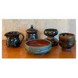 Artisan Pottery Collection with Bowls, Creamer, Sugar Jar, and Tumbler