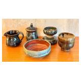 Artisan Pottery Collection with Bowls, Creamer, Sugar Jar, and Tumbler