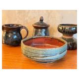 Artisan Pottery Collection with Bowls, Creamer, Sugar Jar, and Tumbler