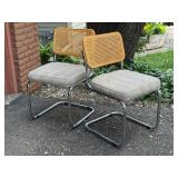 Pair of Vintage Cantilever Chrome Base Chairs with Woven Cane Backs