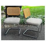 Pair of Vintage Cantilever Chrome Base Chairs with Woven Cane Backs