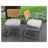 Pair of Vintage Cantilever Chrome Base Chairs with Woven Cane Backs
